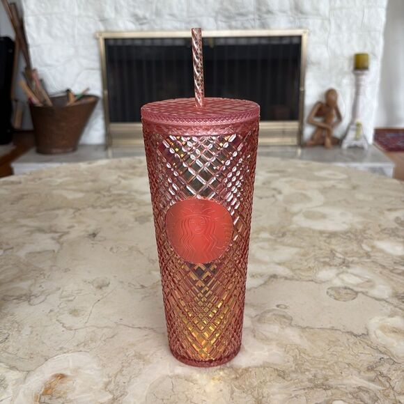 Starbucks 2021 Winter Holiday Jeweled Tumbler Cold Cup 24oz Rose Gold Christmas - Picture 6 of 13